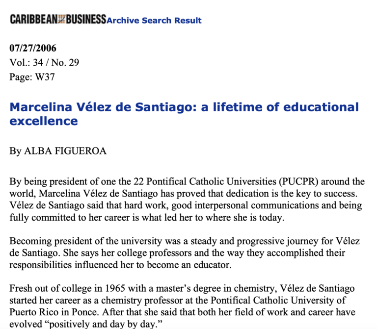 Marcelina Vélez de Santiago: a lifetime of educational excellence